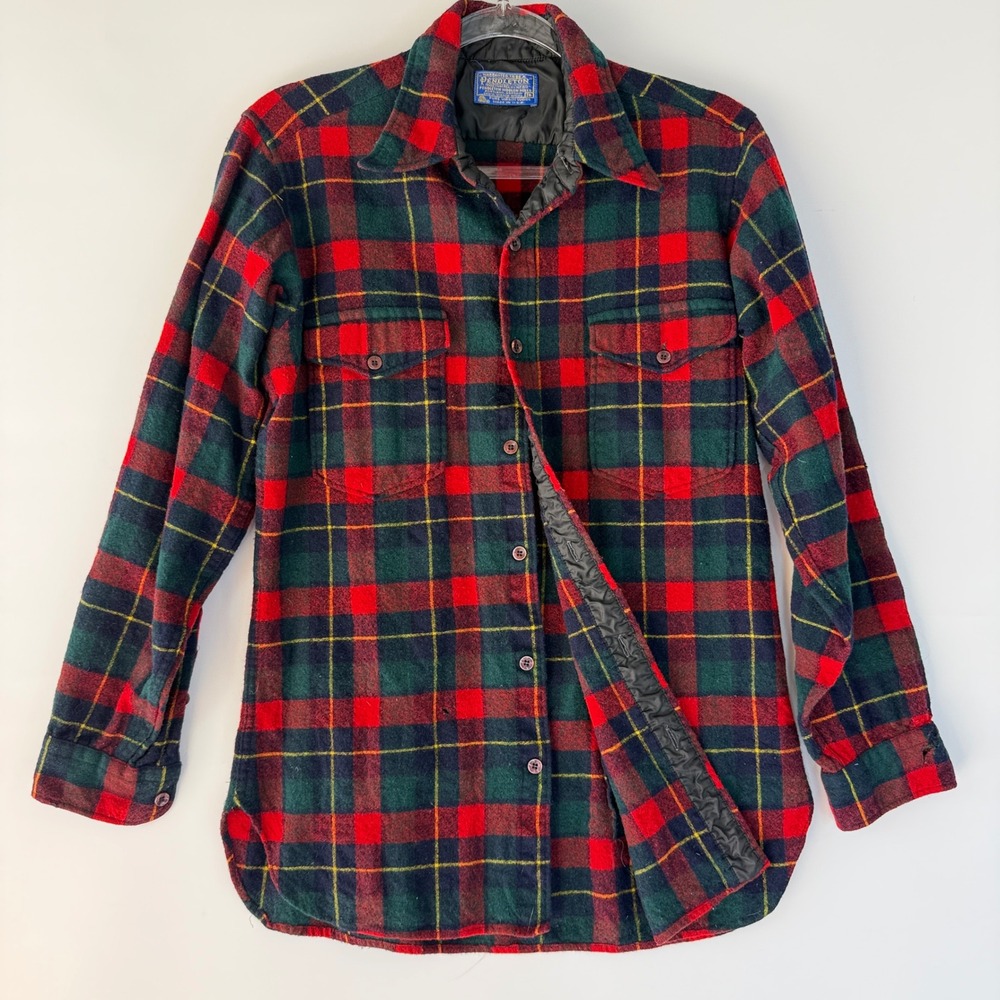 Vintage Pendleton Board Shirt Made USA Flaws Mens 16 M Red Green Plaid Wool